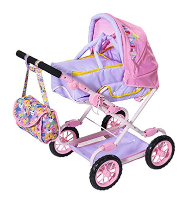 Zapf Creation 828649 BABY born Deluxe Pram Puppenwagen mit verstellbarer Griffhöhe und Wickeltasche, Puppenzubehör für Puppen fast jeder im Sale